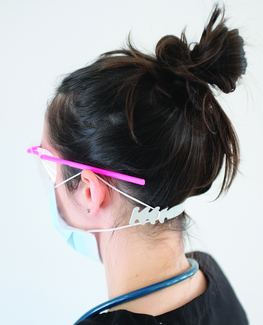 Wearing a Gateway Ear Saver - Low position